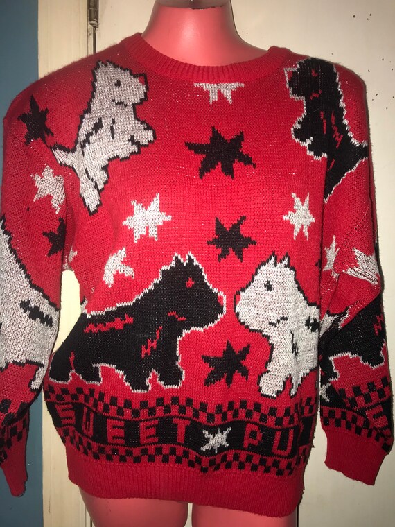 vintage dog sweater red Gem