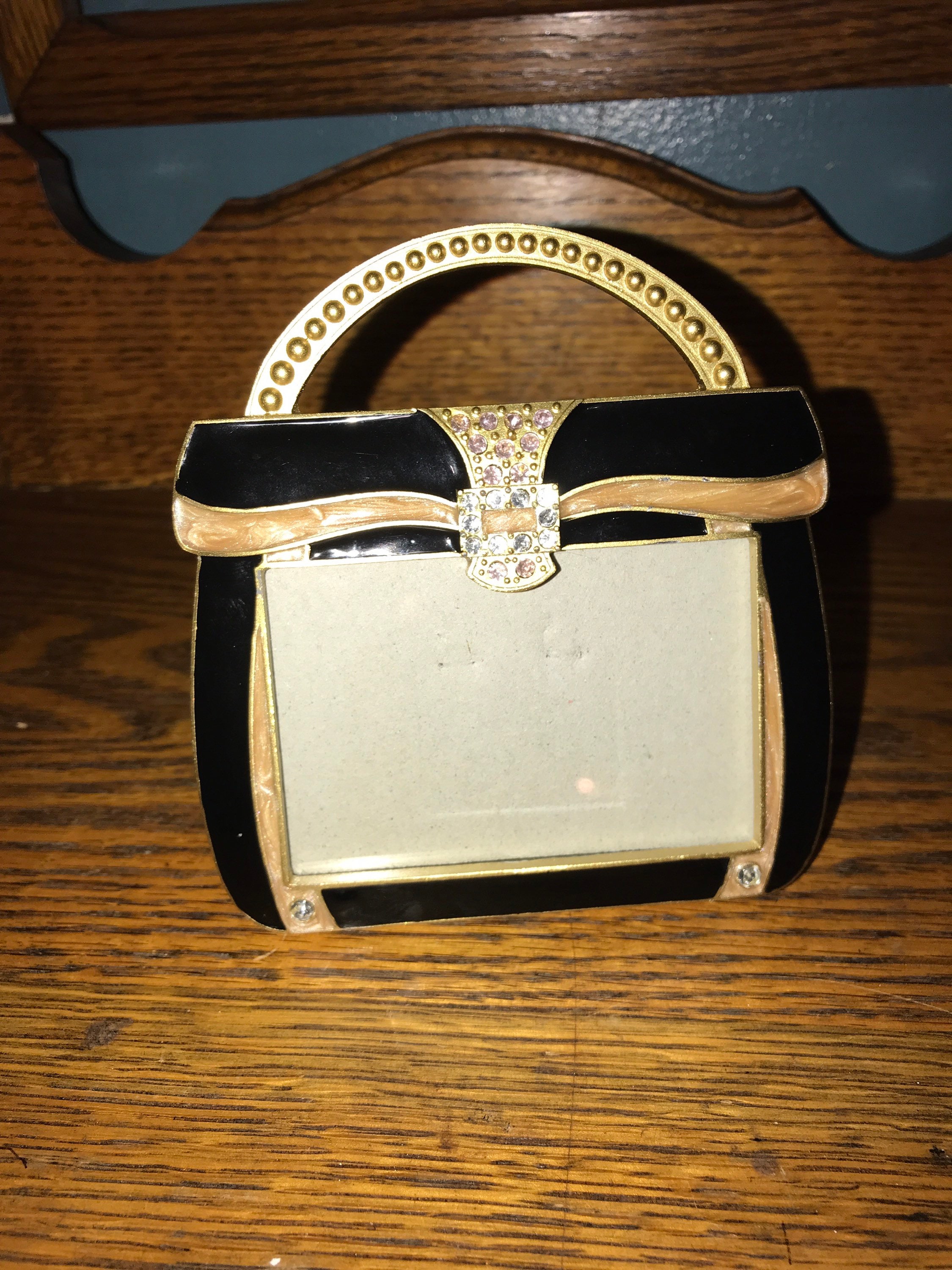 Vintage Small Enamel Frame. Vintage Purse Shape Metal and Enamel Frame