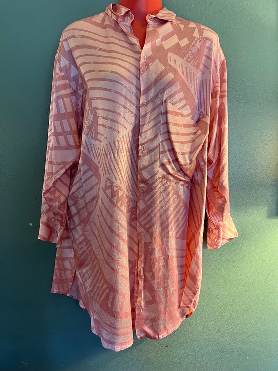 Vintage 80's Pink Satin Shirt. Gorgeous Over Size… - image 3