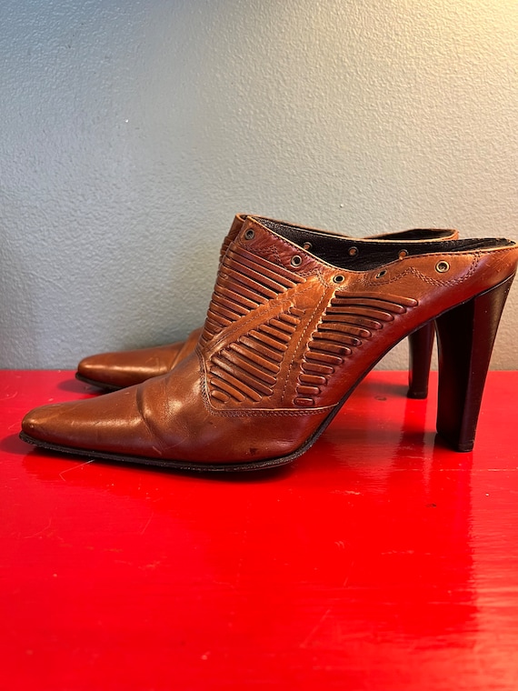 Vintage Via Spiga Brown Heels. Open Back High Heel