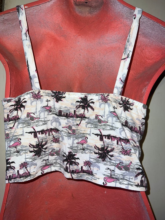 Vintage 90’s Tropical Crop Top. Flamingo and Palm… - image 5