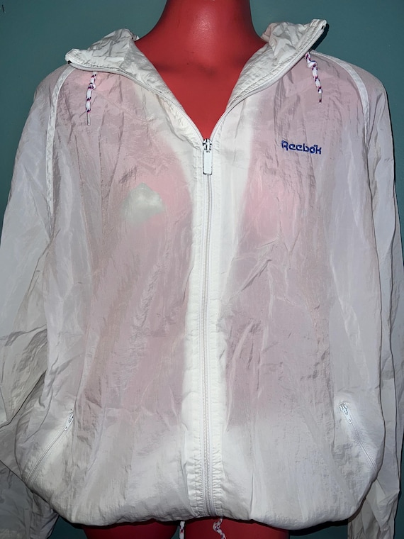 Vintage 1990’s Woman’s White Reebok Windbreaker Jacket, Size Large