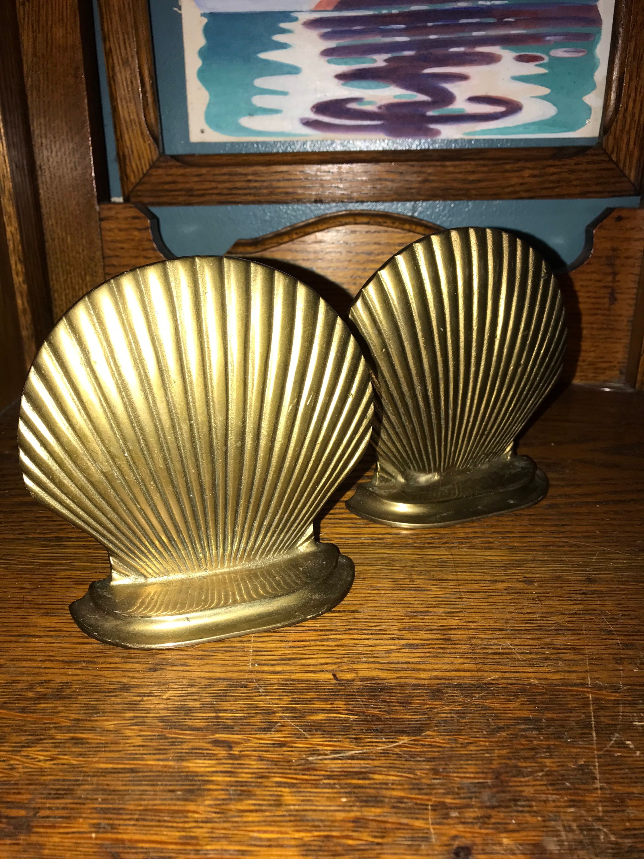Vintage Brass Shell Bookends. Vintage Brass Bookends. Vintage