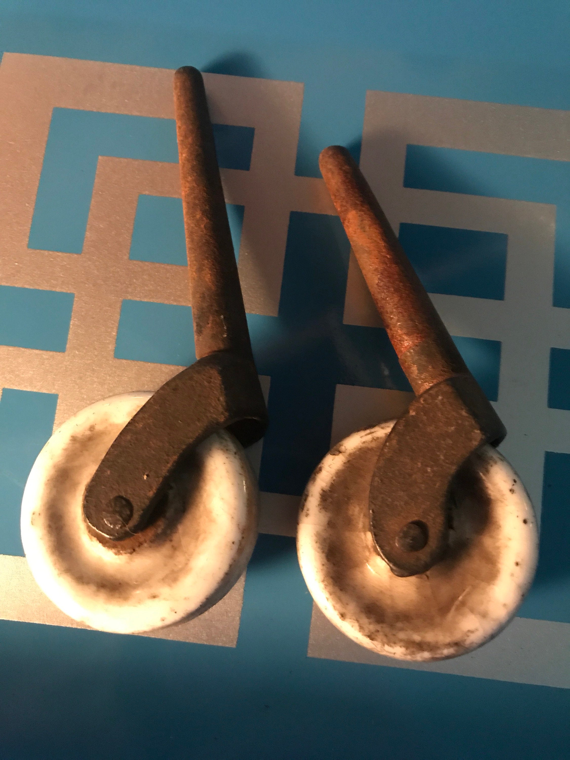 Vintage Lot of 2 Ceramic Caster Wheels. Ceramic Caster Furniture Wheels