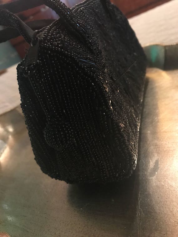 Vintage Black Beaded Evening Bag. Black Beaded Pu… - image 5