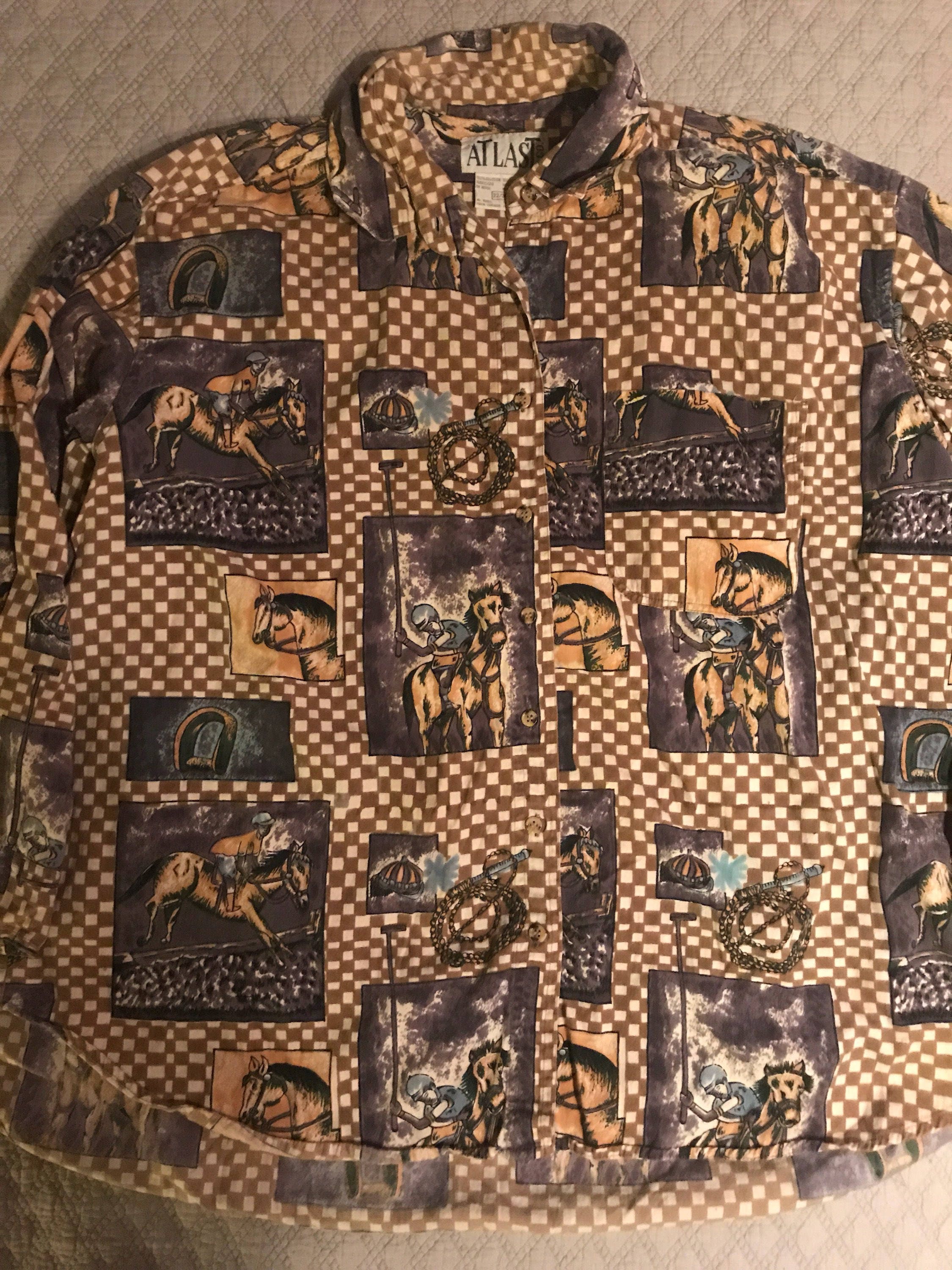 Vintage Button Down Shirt. Atlas Button Down Shirt. Horses. Horse