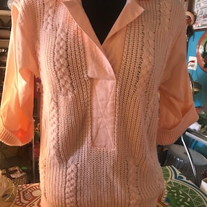 Vintage 80&#39;s Pink V-Neck Sweater Shirt, Size Small