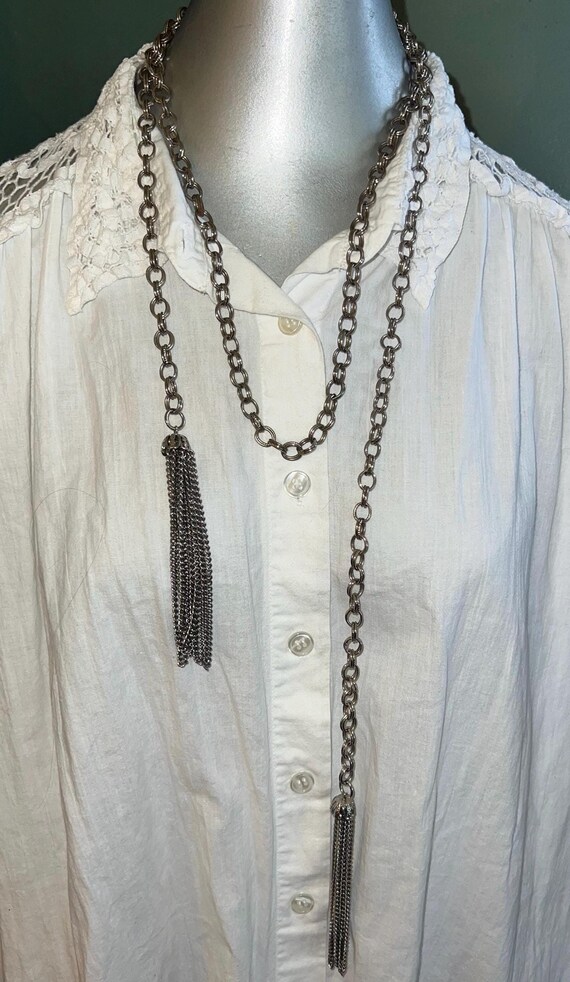 Vintage 1970’s Silver Tone Chain Wrap Tassel Necklace