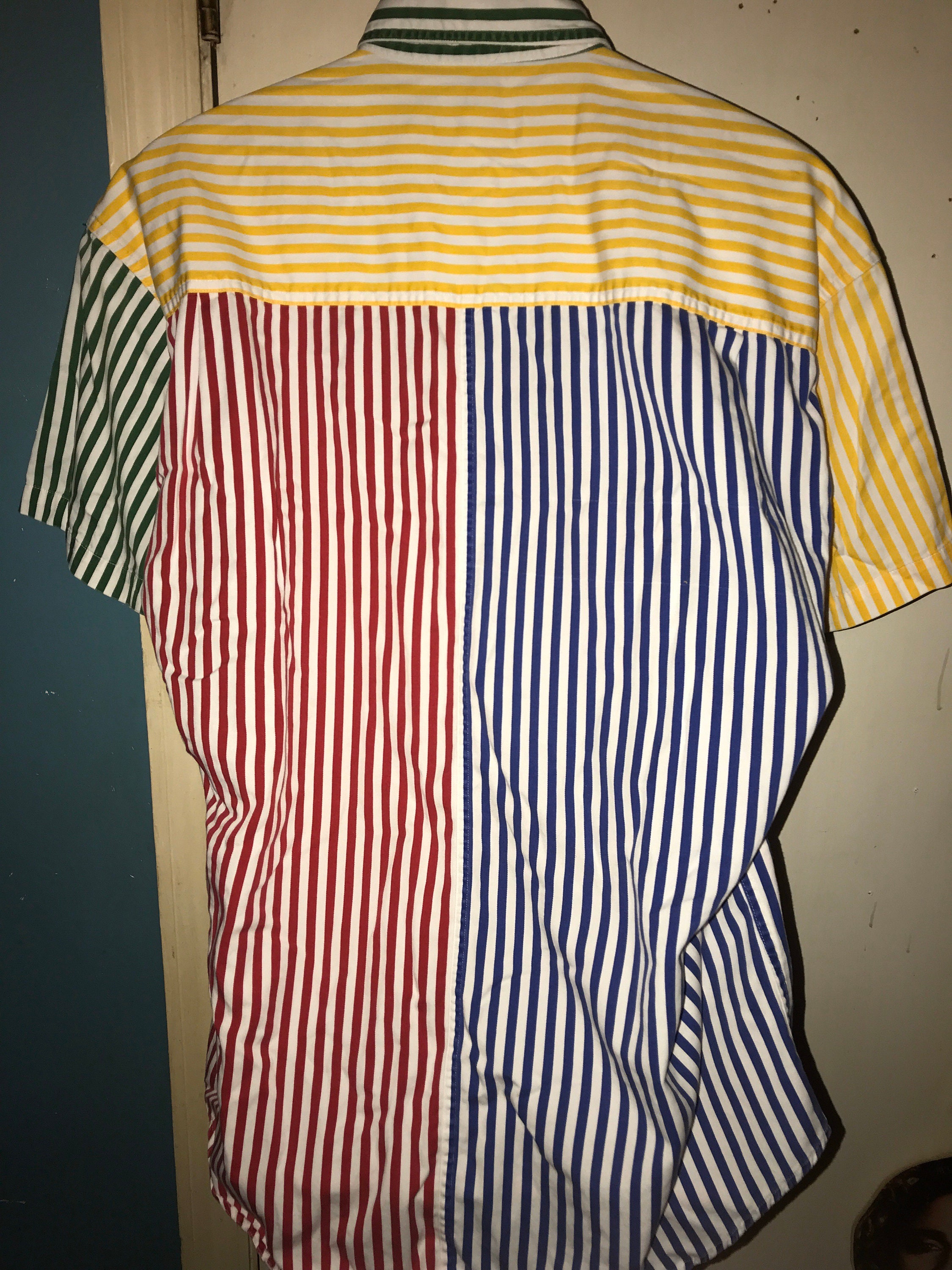 Vintage 90's Chaps Striped Button Down Shirt. Bold Colorful White ...