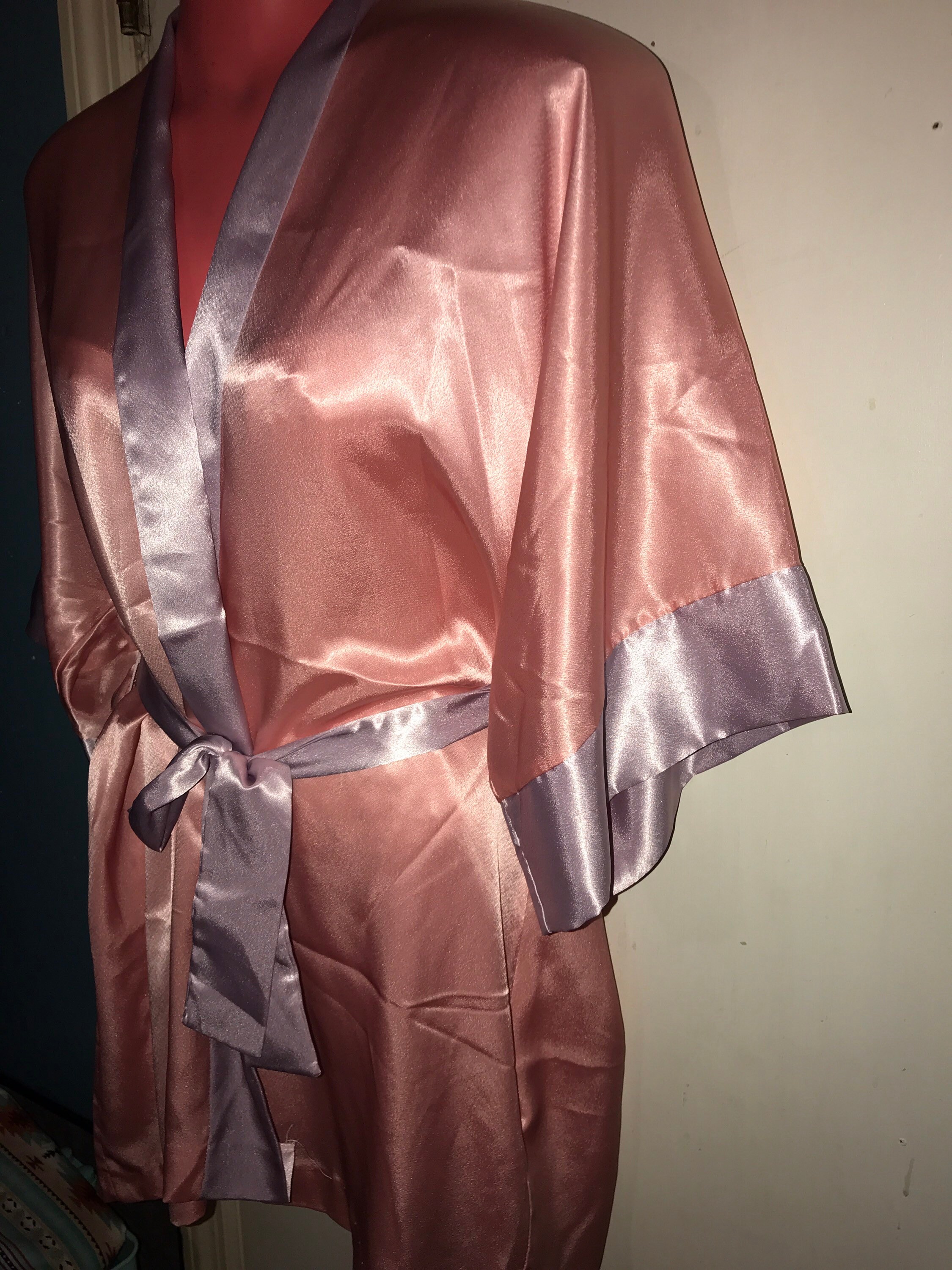 Vintage Pink and Purple Satin Robe. Vintage Short Pink Robe. Short
