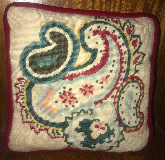 Vintage 1990’s Paisley Needlepoint Throw Pillow
