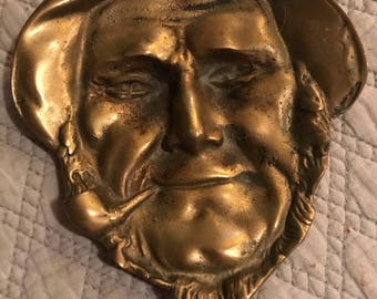 Vintage Brass Man Face. Brass Face Wall Hanging. Brass Face.