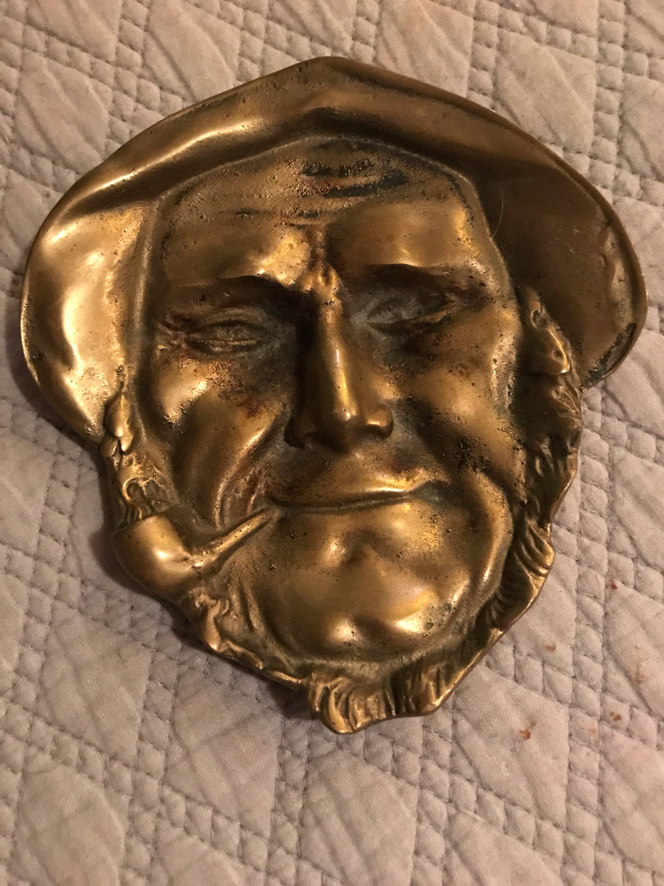 Vintage Brass Man Face. Brass Face Wall Hanging. Brass Face.