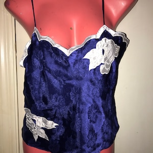 Vintage 1990’s Victoria’s Secret Blue and White Camisole, Gold Label, Size Medium