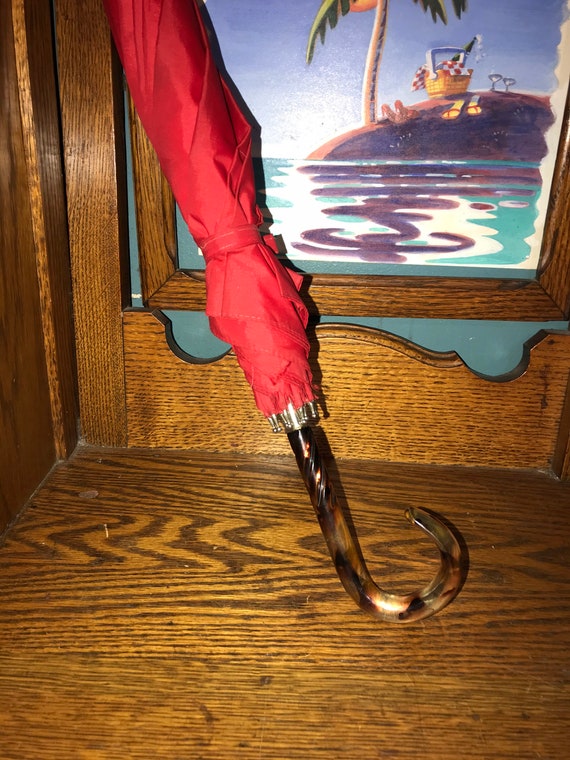 Vintage Red Umbrella. Lucite Handle and Tip Red U… - image 7
