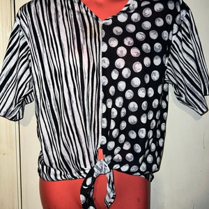 Vintage 80&#39;s Black and White Polka Dot Striped Shirt, Size Medium