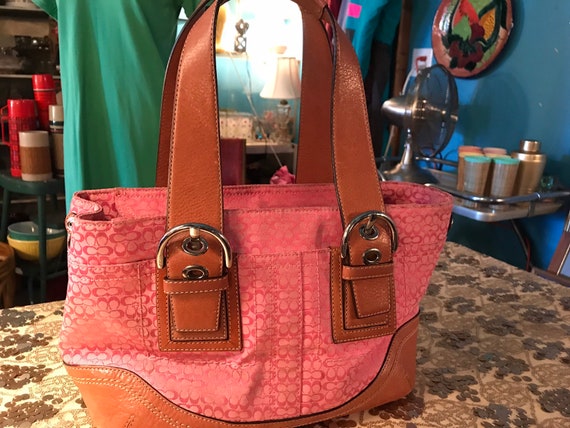 Vintage Pink Coach Purse. Pink Signature Coach Bag. Pink Cloth and