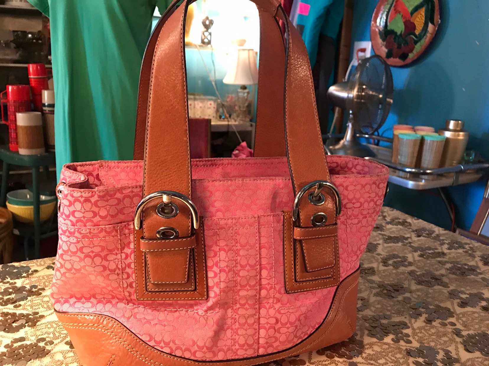 vintage Hot Pink coach tote handbag