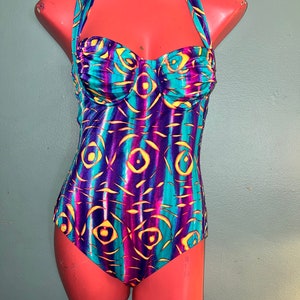 Vintage 1980&#39;s Colorful Swimsuit, USA Made, Size 12
