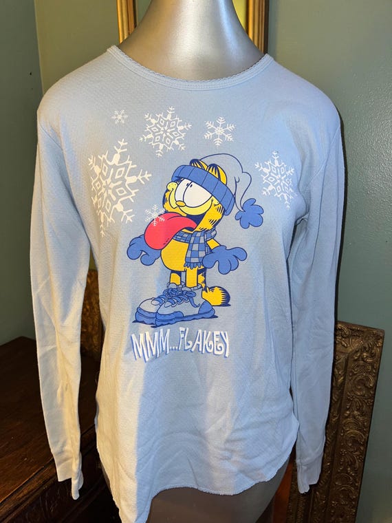 Vintage 1980’s  Women’s Blue Garfield Thermal Shirt, Size Medium