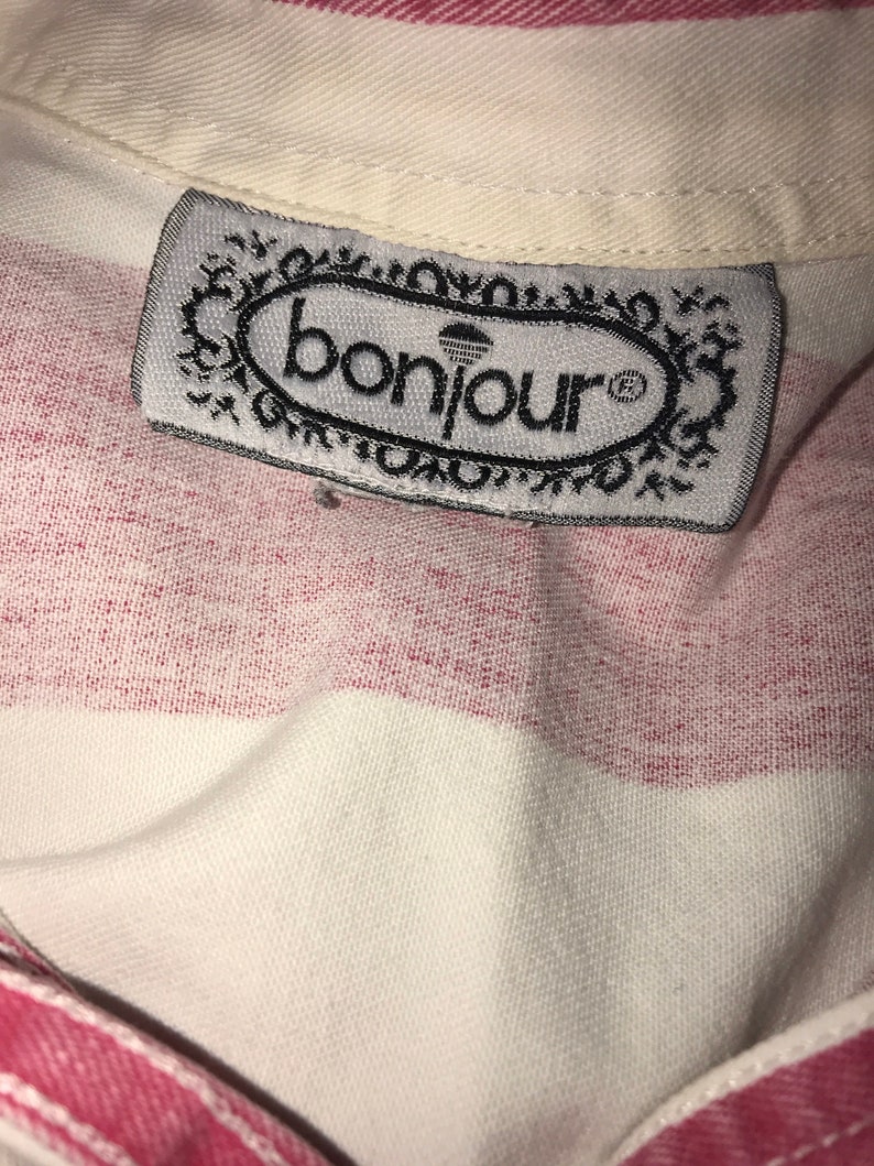 Striped Shirt Button Down Shirt. Vintage 80/'s Bonjour Shirt Pink and White Striped Blouse Vintage Blouse