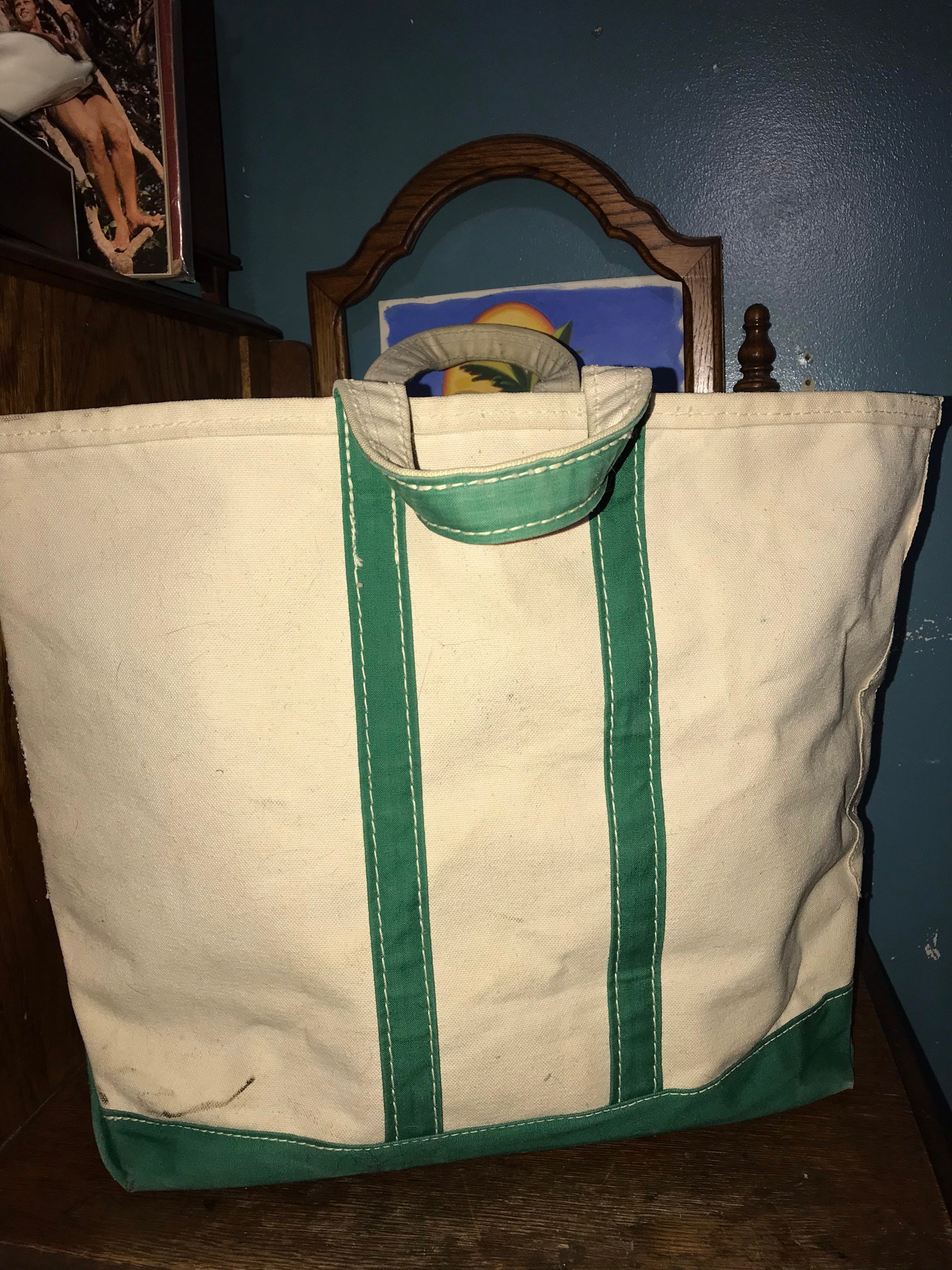 Vintage L.L. Bean Boat y Tote. Off White and Green Canvas Bag. Etsy