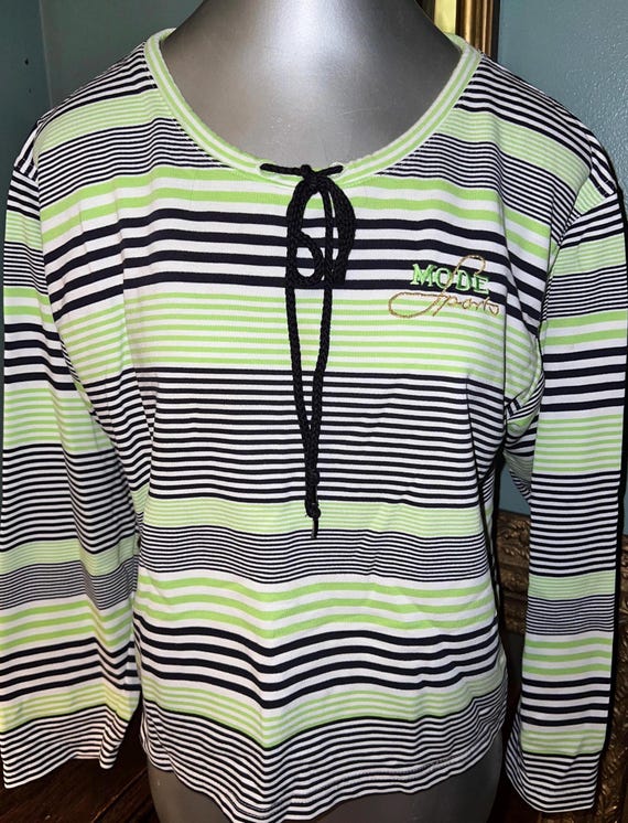 Vintage 1980’s Green and Black Striped Crop Top, Size Large