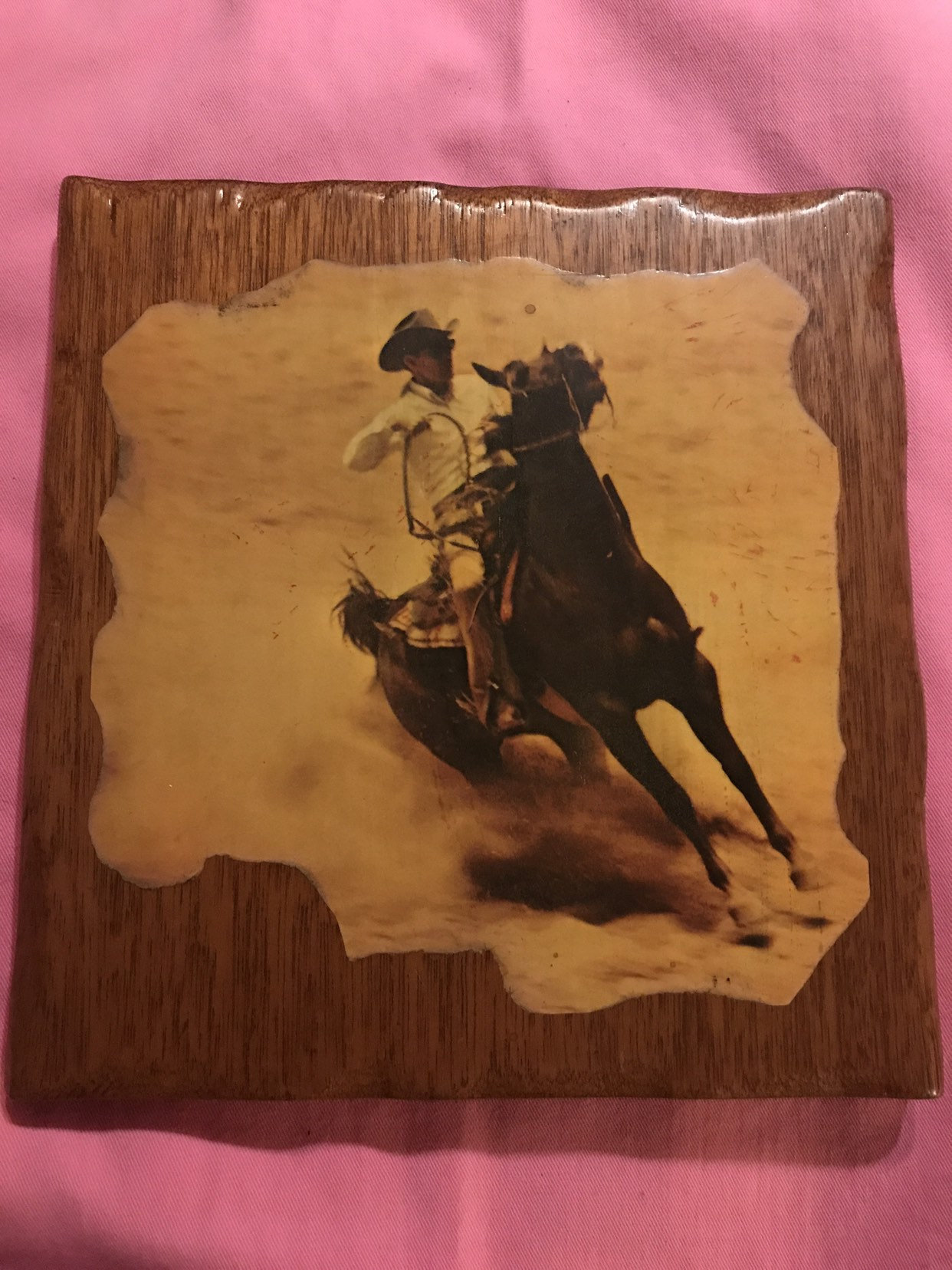 Vintage Cowboy and Horse Wall Hanging. Wooden Cowboy Wall Plaque