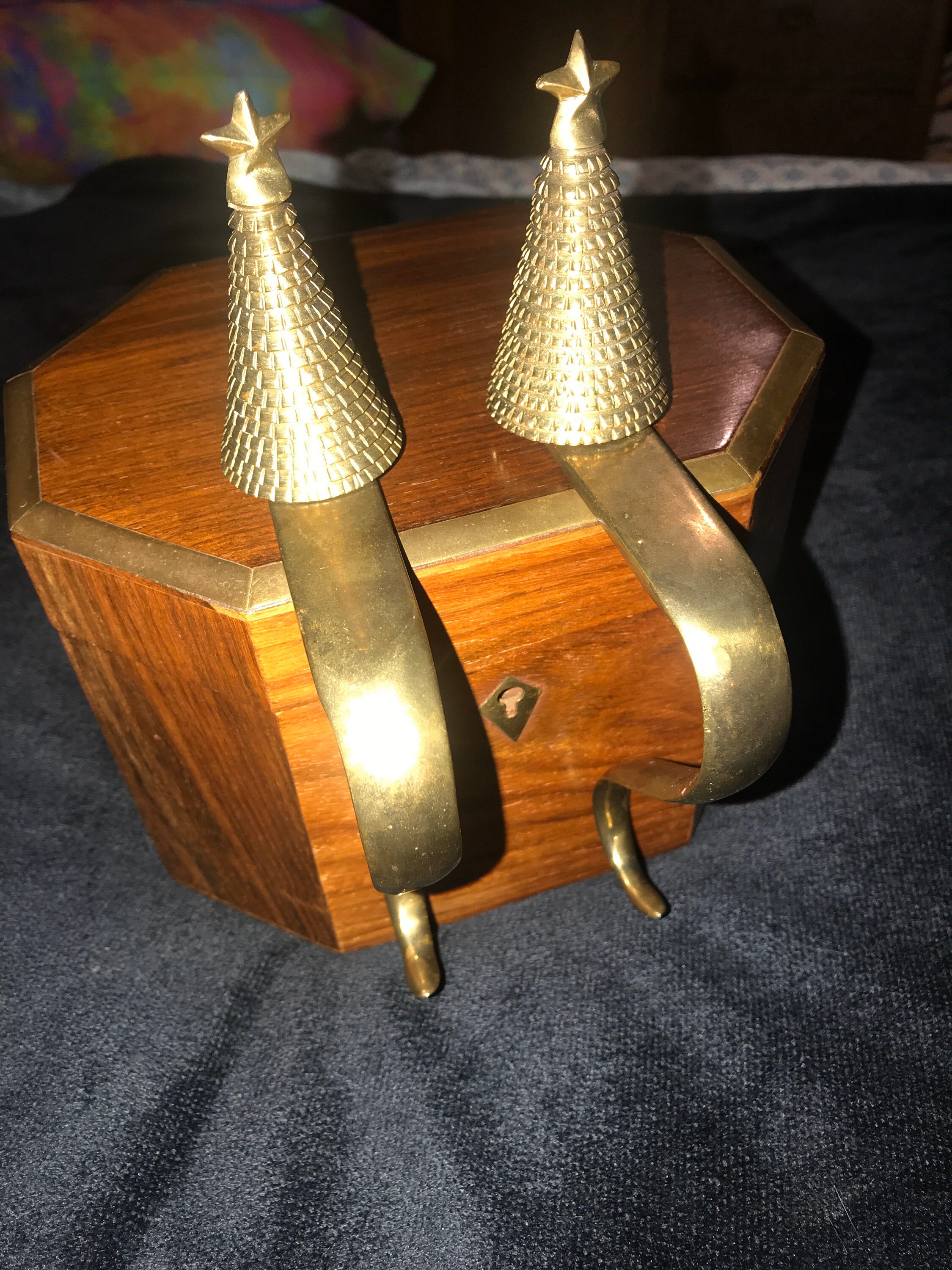 Vintage Brass Christmas Tree Stocking Holders. Set of Two Solid Brass Stocking Holders For