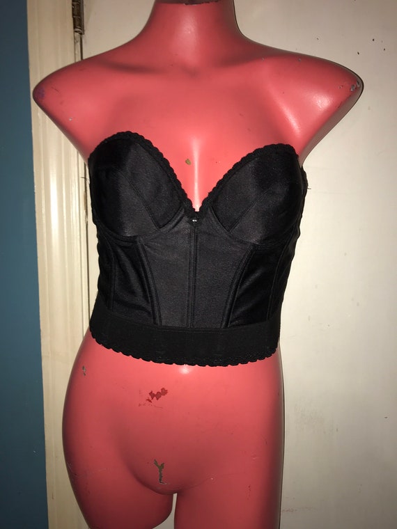 Vintage Black Corset Bra. Black Lace Strapless Bra