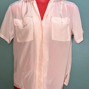 Vintage 90’s Pale Pink Silk Blouse, Beautiful Short Sleeved Shirt, Size 4