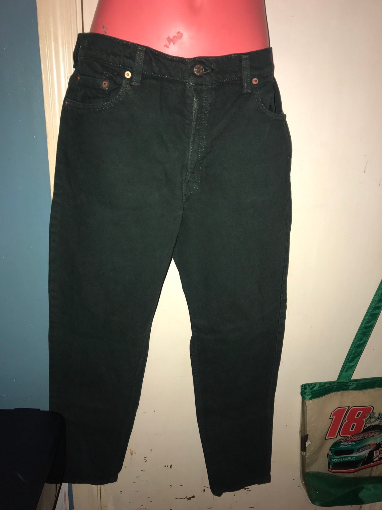 Vintage Green 80's Levi Jeans. 80's Green Denim Jeans. Levi's Green 550  Jeans. Vintage Levi's Red Tab 550 Green Jeans. Size 13