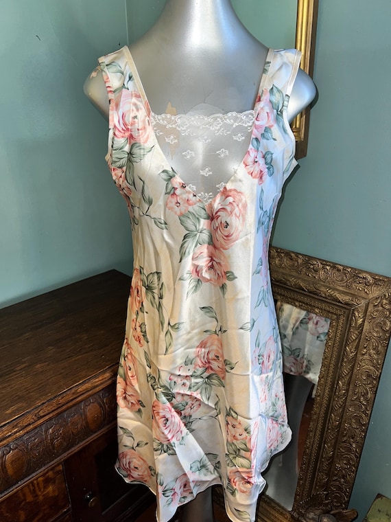 Vintage Talbots Floral Satin Nightie, Size Petite Medium