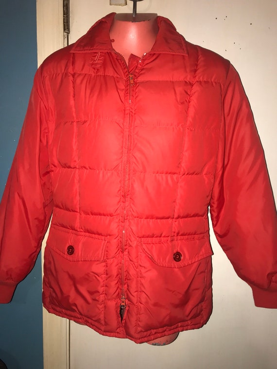 Vintage 80s Eddie Bauer Red Puffy Coat. Goose Down Red Puffy Coat