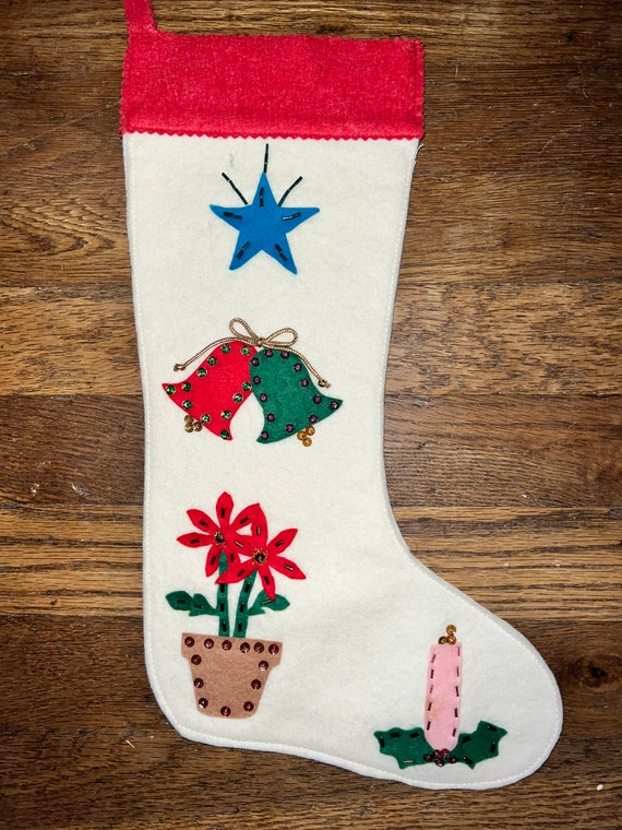 Vintage Handmade Felt Christmas Stocking. Felt Christmas Stocking. Vintage Christmas, Old School Christmas