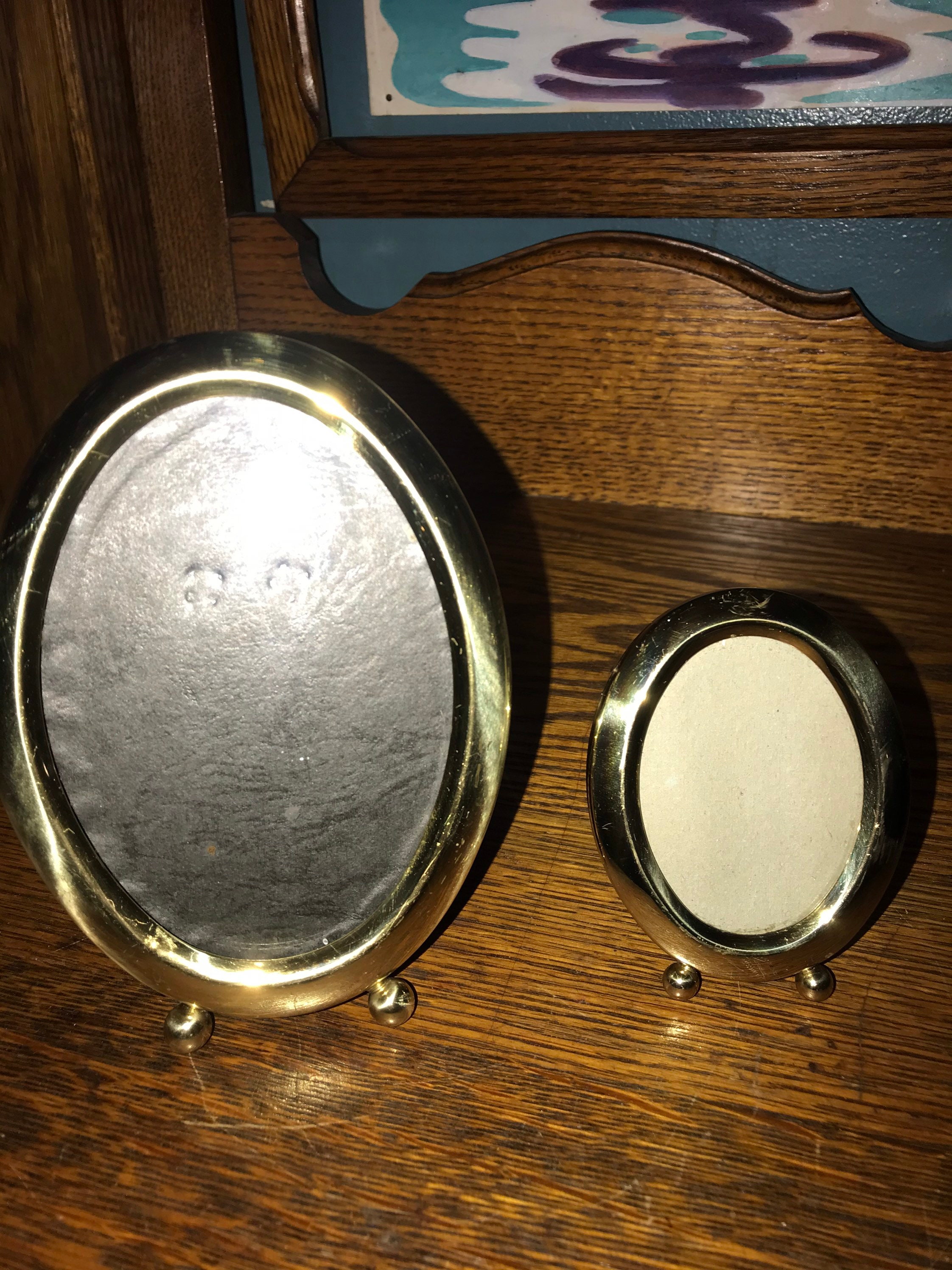 Vintage Brass Frames. Set of Two Vintage Oval Brass Frame. Brass