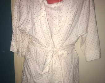 Vintage Adorable Cotton Nightgown and Robe. Short White With Red Polka Dots Nightie and Matching Robe. NWT Robe and Nightie Set. Size S/M