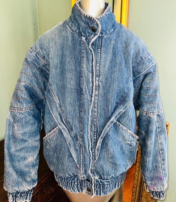 Vintage 80's Lined Jean Jacket, Diamond Cut, Size Medium/Oversized