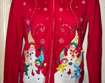 Ugly Christmas Sweater. Vintage Ugly Christmas Sweater. Ugly Christmas Sweater Party. Snowmen Christmas Sweater. Size Petite Small