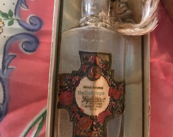 Vintage Heliotrope Perfume Bottle. Edwardian Christmas Greetings Perfume Gift