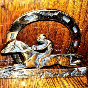 Brass Salvaged Horse Racing Emblem. Decor For Your Derby Party!