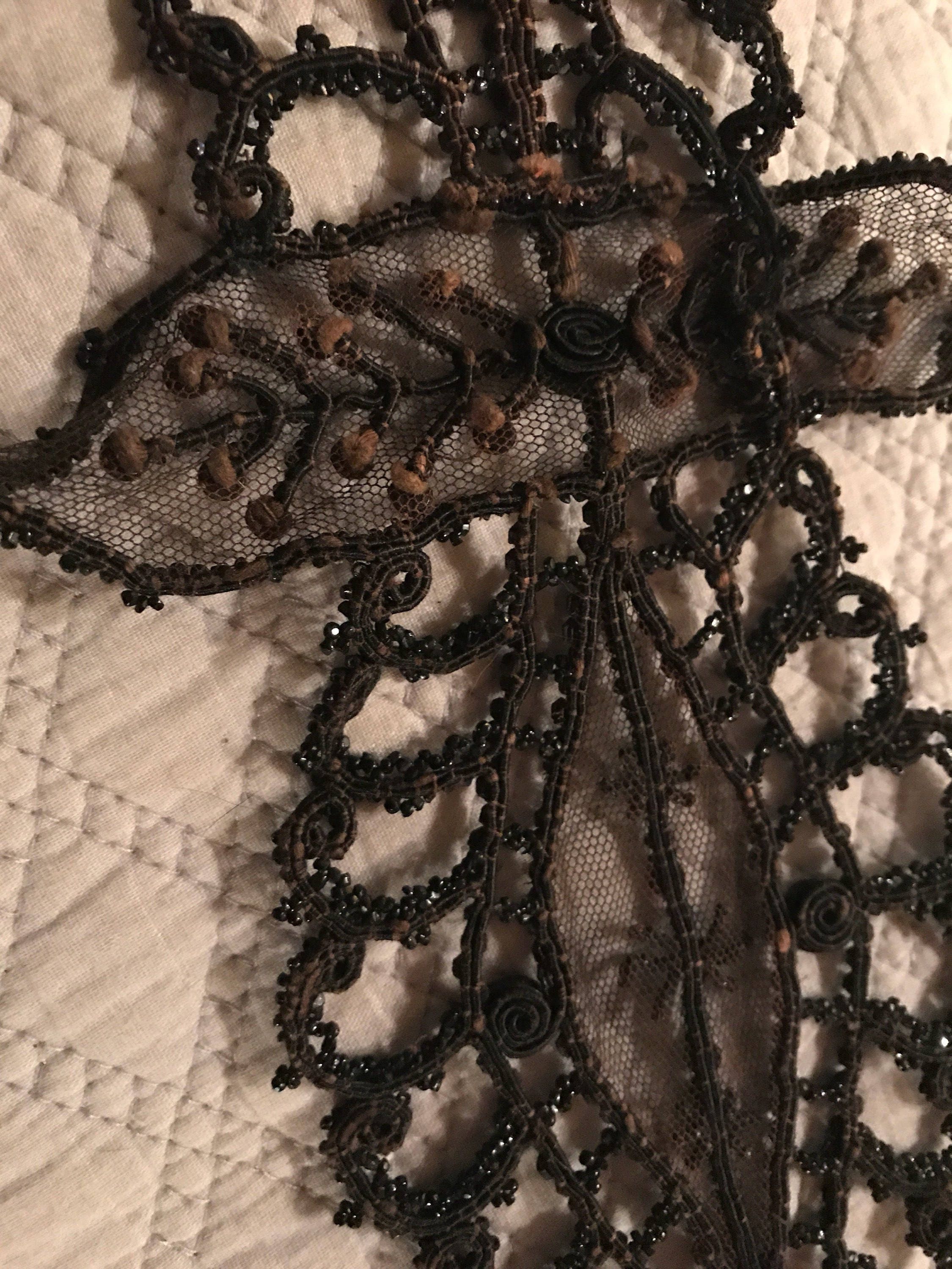 Vintage Beaded Applique. Black Beaded Bodice embellishment. Black