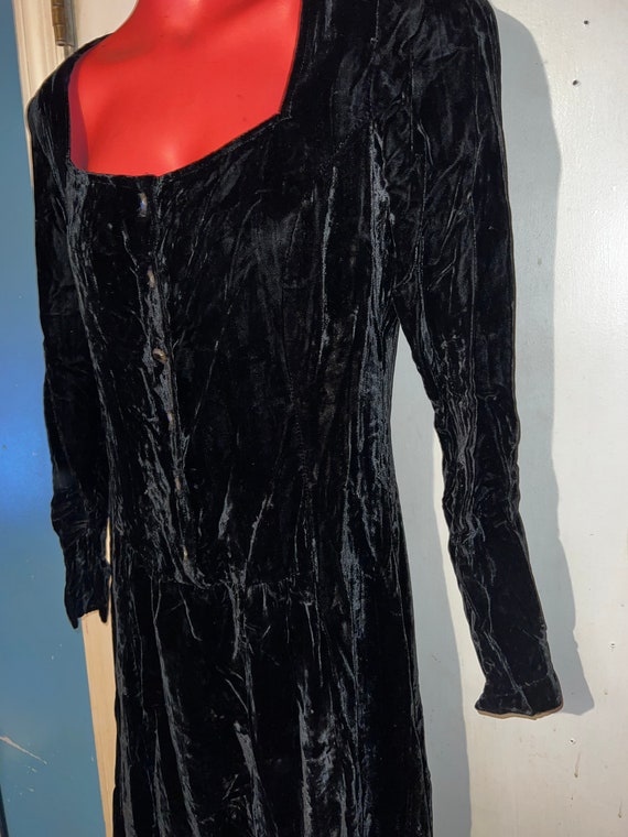 Vintage Black Velvet Dress. Juniors Button Up Vel… - image 4