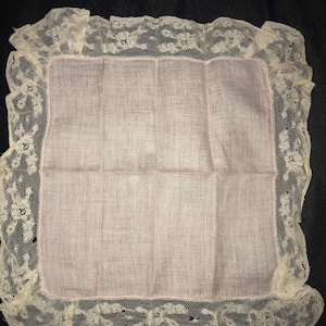 Vintage Pink and White Lace Handkerchief