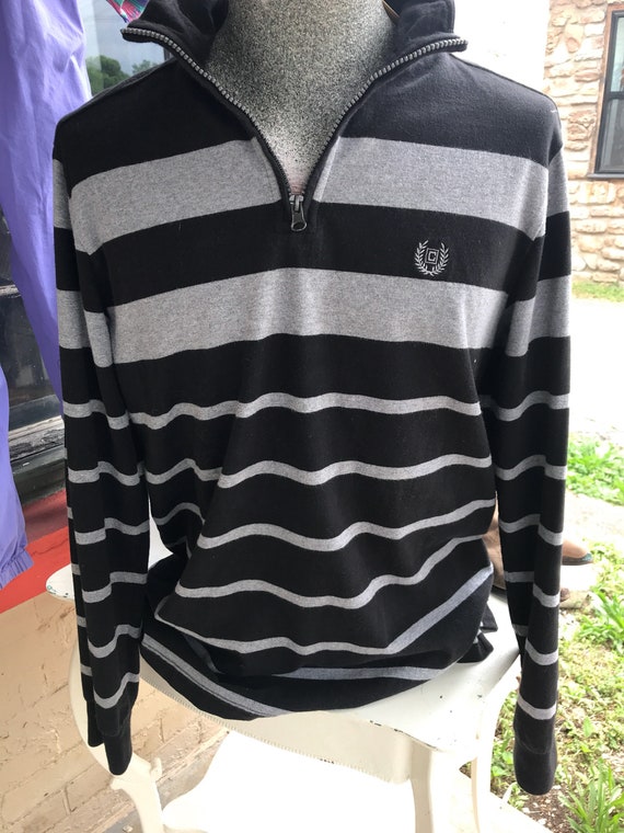 Vintage Chaps Shirt. Black and Grey Striped Polo S