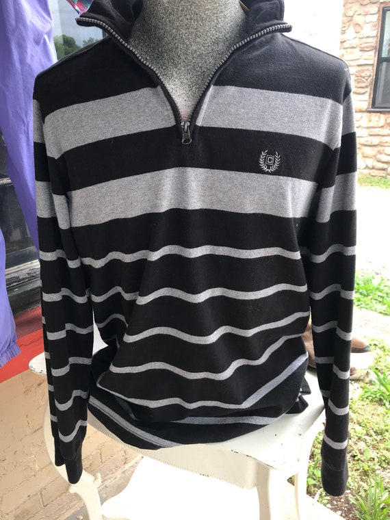 Vintage Chaps Shirt. Black and Grey Striped Polo Shirt. Ralph