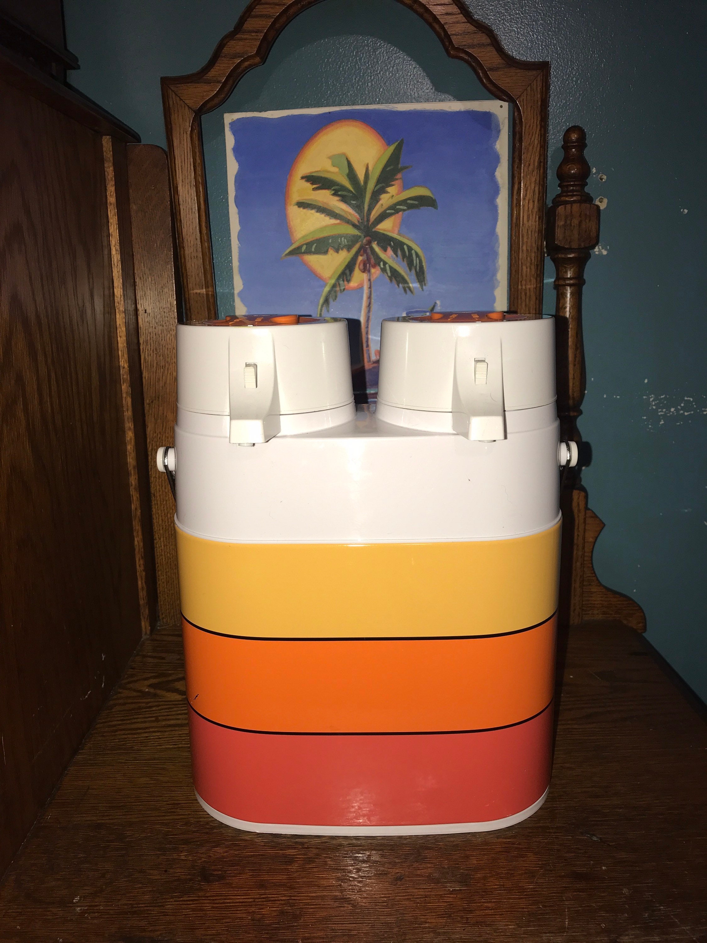 Vintage Peacock Twin Airpot Thermos. Retro Double Pump Thermos. Yellow