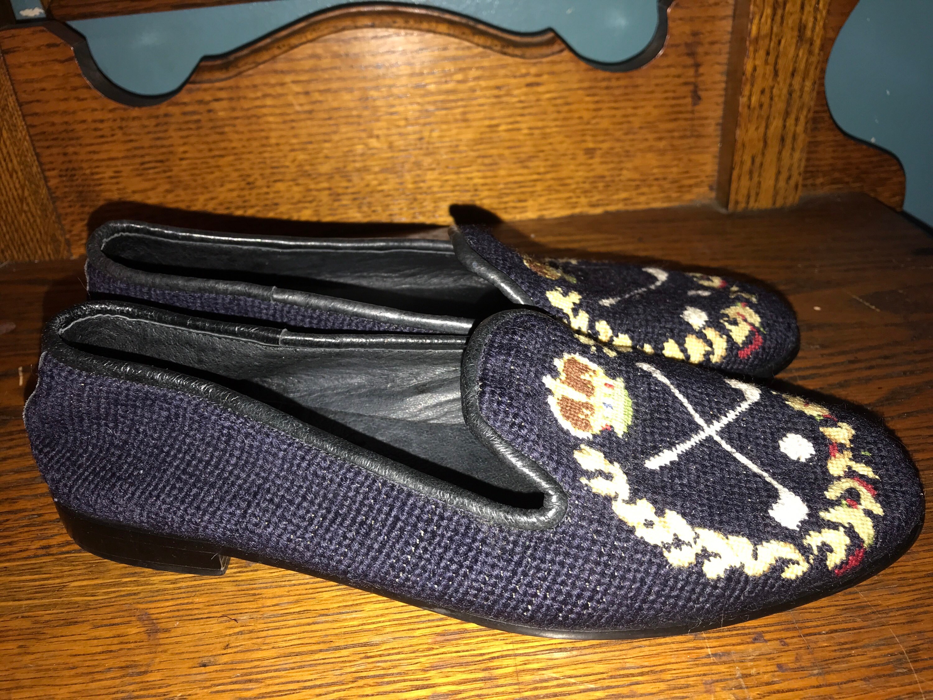 Vintage Needlepoint Shoes. The Larkspur Collection “Golf” Needlepoint