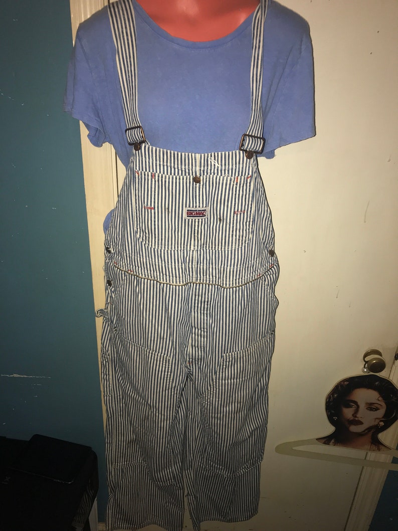 Vintage Big Mac Striped Overalls. Hickory Stripe Distressed Overalls. Big Mac Work Wear Overalls. Wear These To The Next Music Festival image 2