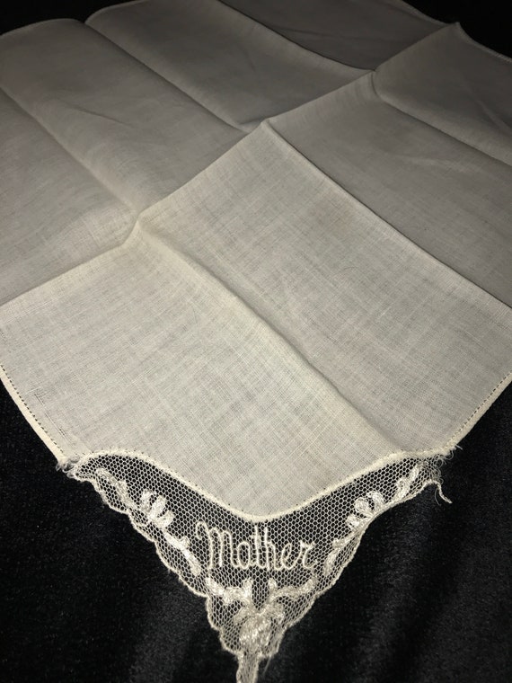 Vintage White Lace Mother Handkerchief. White Hankie. White Lace Handkerchief. Vintage Lace. Bridal Party Gift. Vintage Wedding